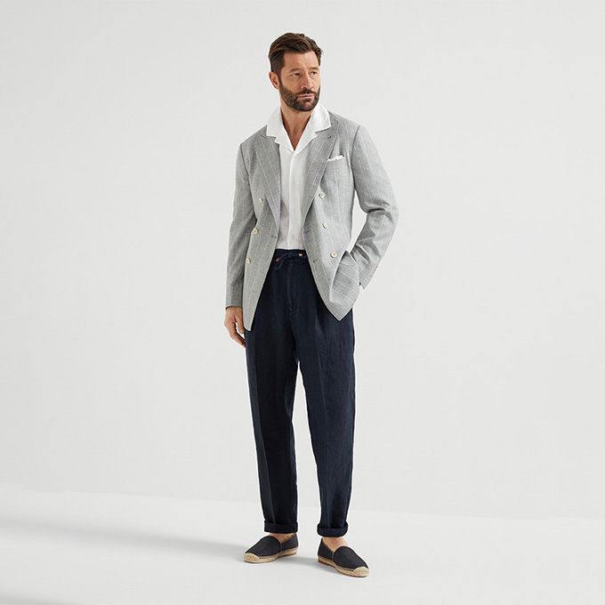 brunello cucinelli drawstring waist linen trousers